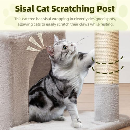 Taoqimiao Cat Tree, 32.2-Inch Cat Tower for Indoors Cats, Cat Condo with Large Cat Perch, Spacious Cat Cave, Scratching Posts for Small and Medium Cats, Light Gray MS043W - color: Light Gray