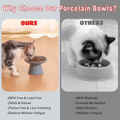 Extra Wide 6.1" Ceramic Raised Cat Food Bowl, Shallow Elevated Pet Feeder for Food Feeding, Anti Vomiting Whisker Fatigue Bowls for Cat Puppy, Blue - color: Blue-Shallow