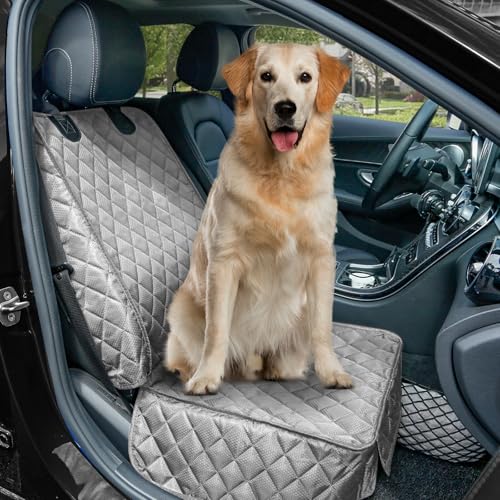 PETICON Waterproof Front Seat Car Cover, Full Protection Dog Car Seat Cover with Side Flaps, Nonslip Scratchproof Front Seat Cover Fits for Cars, Trucks, SUVs, Jeep, Gray (Gray) - color: gray