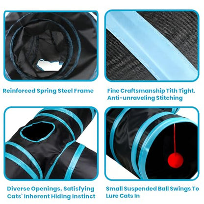 Pet Tunnel for Indoor Cats, 3-Way Collapsible Interactive Pet Tube Infused Catnip, Crawling Runway Toy for Kittens & Adult Cats, Bed Hideaway Toy for Small Pets & Animals