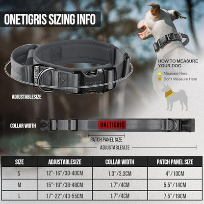 OneTigris Tough Dog Collars, Tactical Dog Collar with Handle, Milltary Adjustable Dog Collar with Heavy Duty Metal Buckle for Training (Large,Gray) - color: Gray, size: L