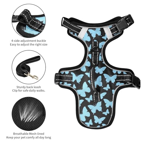 Dreamy Butterfly Blue Black Reflective Vests for Large Dogs for Dog pet Dog Training Accessories Cat Harnesses Chaleco para perro - size: S