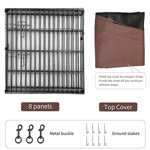 NEZUC Foldable Metal Dog Exercise Playpen Gate Fence Dog Crate 8 Panels 24 Inch Height Puppy Kennels with Top Cover/Bottom Pad for Animals Outdoor Indoor (Playpen+Top Cover, Brown, 24" H) - size: 24"H, style: Playpen+Top Cover