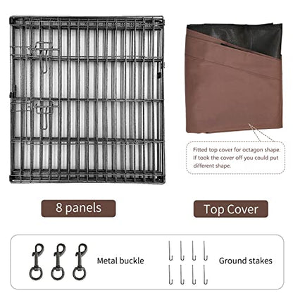 NEZUC Foldable Silver Metal Dog Exercise Playpen Gate Fence Dog Crate 8 Panels 30 Inch Height Puppy Kennels with Top Cover for Animals Outdoor Indoor (with top Cover, 8 Panels 30" H) - size: 30"H, style: Playpen+Top Cover