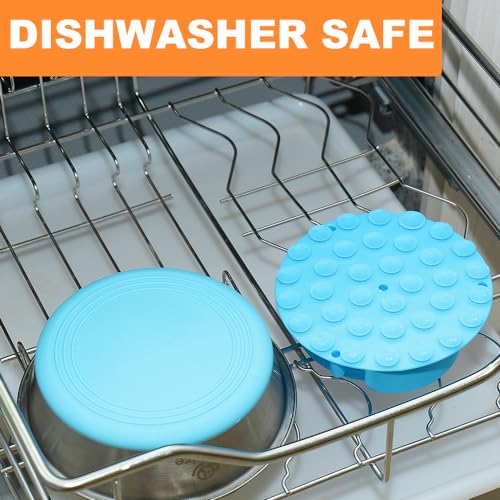 2-in-1 Metal Dog Bowl with Slow Feeder Insert, Stainless Steel Dog Bowls Food Grade 304, Water Food Bowl with Anti-Slip Silicone Base for Small, Medium, Large Dogs - color: Light blue, size: 5 Cups