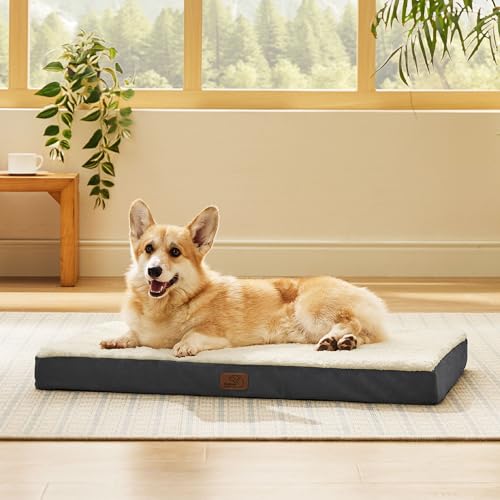 Bedsure Large Dog Bed for Crate - Comfy Flat Pet Beds with Removable Washable Cover, Orthopedic Egg Crate Foam Crate Mat, Suitable for Pet Up to 50 lbs - color: Grey, size: 35"L x 22"W x 3"Th