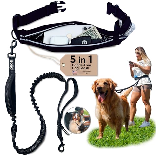 Bond Dog Running Leash Hands Free with Pouch, Hands Free Leash for Large Dogs, Pet Lead Running Belt for Walking & Canicross Belt, Includes Waist Jogging Fanny Pack & Pet Car Seat Belt Safety - color: Black