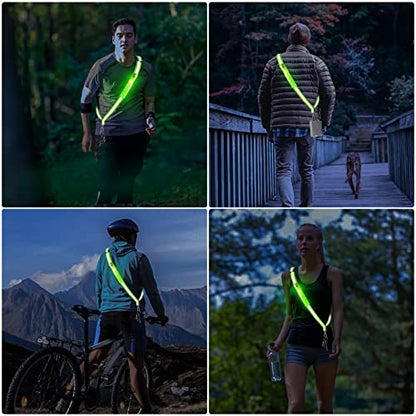 LED Belt Reflective Sash for Walking at Night, High Visibility Adjustable Night Running Safety Gear Rechargeable LED Light Up Running Belt Reflective Gear for Runners Walkers Men Women - color: green