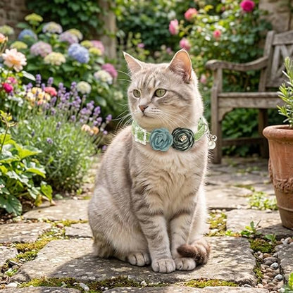Cat Collars with Bell - 2 Pack Breakaway Floral Cute Cat Collars for Girl Boy Cats, Kitten, Puppy - Adjustable (7.5"-12.5") Soft Velvet Cat Collar Accessories - color: pink+green
