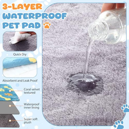 Tegeme 6 Pcs Waterproof Dog Blanket 24 x 16 Inch Paw Print Pet Blanket for Dogs Cats Puppy Washable Soft Fluffy Fleece Rug Flannel Throw Warm Sleep Mat for Kitten Doggy - size: 24 x 16 Inch