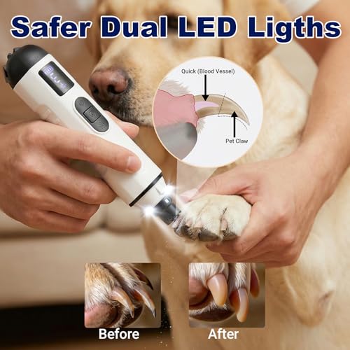 2026 Upgraded Silent Groom Pro Nail Grinder, Cordless Grooming Pro Nail Grinder for Dogs with 5-Speed & Led Light, Rechargeable USB Charging & 2 Grinding Wheels for Dogs and Cats