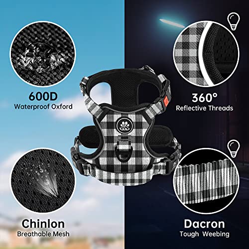 Dog Harness (Checkered Black,S) with Leash, Reflective, Adjustable, Soft Padded, Easy Control Handle, for Small Dogs, Front & Rear Clip Design - color: Checkered Black, size: 【S】neck 11-15" chest 15-21"