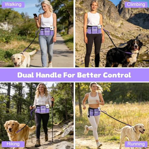 Heavy Duty Hands Free Dog Leash with Zipper Pouch Waist Belt for Large Medium Dogs for Running, Walking, Jogging and Hiking, Dual Padded Handles and Durable Bungee (1 Dog Purple) - color: 1 Dog Purple