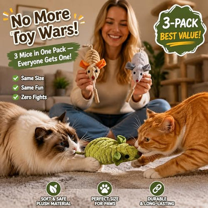 3Pcs Cat Toys Squeak Mice Catnip Toys for Indoor Cat Dental Chirping Mouse Plush Kitten Stuffed Toy Cleaning Teeth Matatabi Bite Interactive Cat Gifts Kitty Toy - size: 3Chirping-Mice