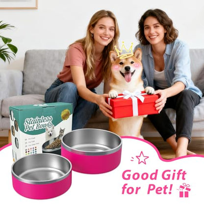 2 Pack Stainless Steel Dog Bowls, Outdoor Dog Water Bowl with Non Slip Rubber Bottom, Dishwasher Safe, Easy to Clean,40oz&64oz Pitaya - color: PITAYA