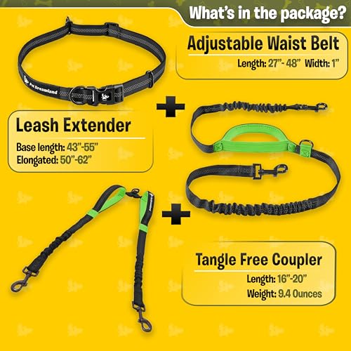 Exquisite Hands Free Leash for Two Large Dogs. Premium Quality & Versatile Waist Leash for Dog Walking No Tangle. You Will Absolutely Love This Amazing 2 Dog Gear (Black & Green) - color: Black & Green