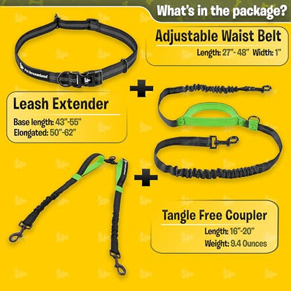 Exquisite Hands Free Leash for Two Large Dogs. Premium Quality & Versatile Waist Leash for Dog Walking No Tangle. You Will Absolutely Love This Amazing 2 Dog Gear (Black & Green) - color: Black & Green