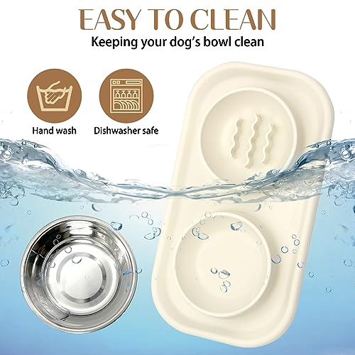 Slow Feeder Dog Cat Bowls, Stainless Steel with Silicone Mat Dog Food and Water Bowls Set, Pet Feeding Dish to Slow Down Eating for Cats and Small Dogs Puppy, Grey - color: Grey