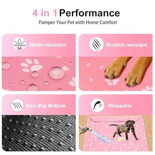 Dog Playpen Bottom Pad Mat for 36" 4-Panel Playpens - Scratch & Chew-Resistant Puppy Pen Floor Mat with Hook & Loop Fasteners, Waterproof & Leakproof, Non-Slip (Pink) (Playpen Not Included) - color: Pink