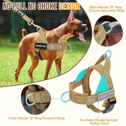 Lukovee No Pull Dog Harness and Leash Set - Heavy Duty Dog Vest with Soft Velvet Padding for Medium Large Dogs, Adjustable Reflective Tactical Harness with 2 Control Handles & Front Clip (S, Yellow) - color: Brown, size: Small
