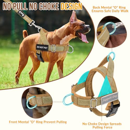 Lukovee No Pull Dog Harness and Leash Set - Heavy Duty Dog Vest with Soft Velvet Padding for Medium Large Dogs, Adjustable Reflective Tactical Harness with 2 Control Handles & Front Clip (L, Yellow) - color: Brown, size: Large