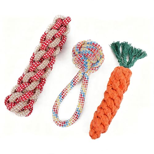3PCS Natural Cotton Rope Toys for Small Dogs and Puppies, Dog Dental Care Chew Toys for Teething, Anxiety Relief, Helps Clean Teeth & Prevent Furniture Destruction(Corn cob Set) - color: Style B(Corn Cob Set)