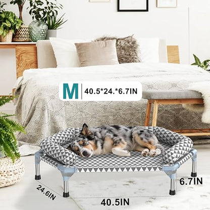 Orthopedic Dog Bed for Medium Dogs - Removable Bolsters & Cleanable Cover,Elevated Outdoor Dog Bed,Easy to Assemble,Up to 100lbs,Medium - size: 6 Sided Bolster Medium