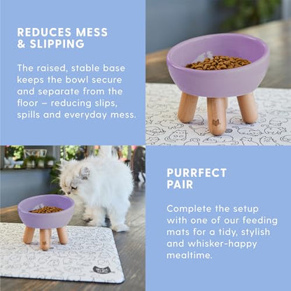 The Cat Ladies Tilted Ceramic Cat Bowl - Elevated Food Bowls Ceramic Pet Bowl - Raised Ceramics Bowls - Elevated & Tilted Design for Comfortable Eating - Dishwasher Safe - Wide Opening - color: Lilac
