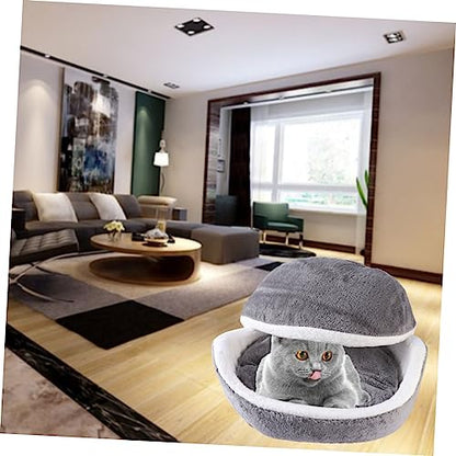 Warm Detachable Cat Bed House Cushion Cozy Half-Covered Sleeping Bag for Pets Grey Removable Cushion for Easy Cleaning for Use