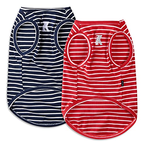 Dog Shirt Vest Lightweight Stretchy Dog T-Shirt Soft Cool Shirts Sleeveless Stripe Vests Breathable Clothes for Puppy Kitty Cats Small Medium Large Dogs 2 Pack Red + Blue [ XL ] - color: Red + Blue, size: XL-(15~24lb) | Chest(~20.8")