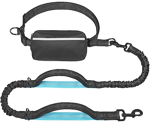 iYoShop Hands Free Dog Leash with Zipper Pouch, Dual Padded Handles and Durable Bungee for Walking, Jogging and Running Your Dog (Medium, 8-25 lbs, Black) - color: Black, size: Medium