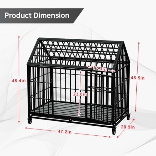 Snuowu 54/48 Inch Heavy Duty Dog Crate Large Dog cage Strong Metal Dog Kennels and Crates for Large Dogs Top Open with Wheels 2 Removable Trays - size: 47.2"L x 28.9"W x 45.5"H