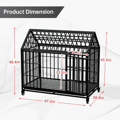 Snuowu 54/48 Inch Heavy Duty Dog Crate Large Dog cage Strong Metal Dog Kennels and Crates for Large Dogs Top Open with Wheels 2 Removable Trays - size: 47.2"L x 28.9"W x 45.5"H