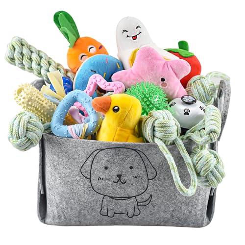 LECHONG 24 Pack Puppy Chew Toys, Dog Teething Toys with Storage Bin, Dog Rope Toys and Squeaky Toys for Boredom, Interactive Dog Toys for Small & Medium Breeds - size: 24pack