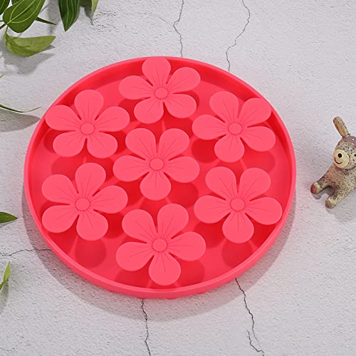 Slow Feeder,Cat Help Slow Down Eating Speed Cut Flower Silicone Rubber Cute Slow Feeder for Puppy/Cat/Dog - color: Hot Pink