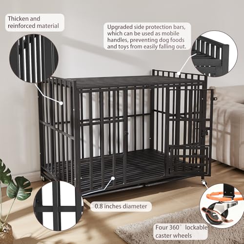 48Inch Heavy Duty Indestructible Dog Crate for Large Dogs,Escape-Proof Steel Kennel for Large Dogs,3Door Design with Lockable Wheels,Extra Large XXL Dog Cage with Removable Tray (48) - size: 48
