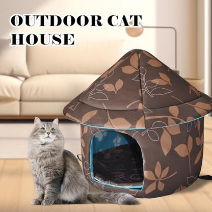 Stray Cats Shelter - Weatherproof Foldable Cat House, Insulated, Waterproof, Thicken Cats Tent Beds, Indoor/Outdoor Cat Dog Houses for Kitten Puppy (Brown)