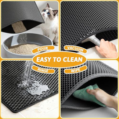 Pieviev Cat Litter Mat Double Layer Waterproof Urine Proof Trapping Mat 1 Pack (Black, 30x24 Inch (Pack of 1)) - color: Black