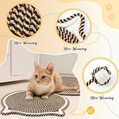 Shinylin 25.6 Inch Large Scratching Mat for Indoor Cats Natural Cotton Rope Flat Scratcher with Ear Hooks and Ball Toy Cat Scratch Rug Pad for Wall, Couch, Carpets, Sofas (Dark Brown) - color: dark brown