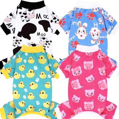 XPUDAC 4 Pieces Dog Pajamas for Small Dogs Pjs Clothes Puppy Onesies for Doggie Duck Shirts Sleeper for Pet Cats Jammies-S - size: Small(Chest-14" Back-10" Neck-9.5")