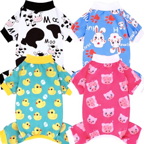 XPUDAC 4 Pieces Dog Pajamas for Small Dogs Pjs Clothes Puppy Onesies for Doggie Duck Shirts Sleeper for Pet Cats Jammies-XL - size: X-Large(Chest-20.8" Back-16" Neck-12")