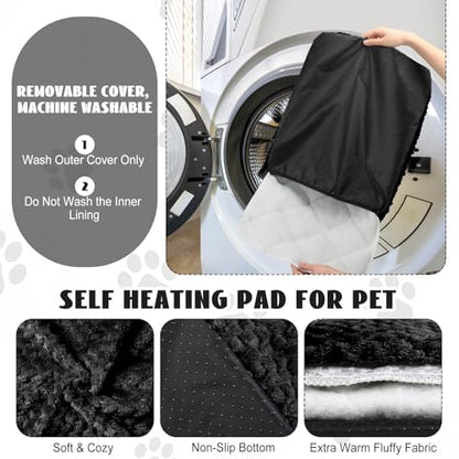 Drydiet 4 Pcs Self Heating Cat Pad Self Warming Cat Bed Dog Heating Pad Washable Thermal Pet Mat for Indoor Outdoor Pet 16 x 20 Inch Removable Non Slip(Black) - color: Black