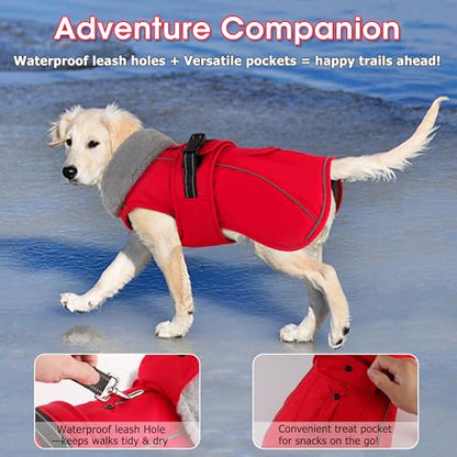 Dog Coat with Pocket, Waterproof Dog Jacket with Adjustable Buckle, Reflective Puppy Winter Coat Warm Turtleneck Fleece SnowJacket for Small Medium Large Dogs - Red S - color: Red, size: Small(Chest:13.7"-18.8", Back:10.6")