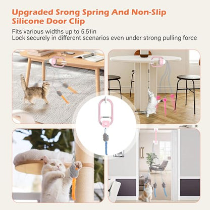 Rechargeable Electric Cat Teaser – Interactive Door Clip Teaser for Cats, 2 Motion Modes (360° Spin & Irregular Jumping), Smart Auto Cat Toy for Exercise & Fun (No Remote)(Pink) - color: Pink