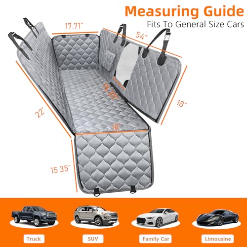 PETICON Dog Car Seat Cover with Mesh Window, 100% Waterproof Pet Seat Cover for Back Seat, Scratchproof Dog Hammock for Cars, Trucks, SUVs, Jeeps (Gray) - color: gray
