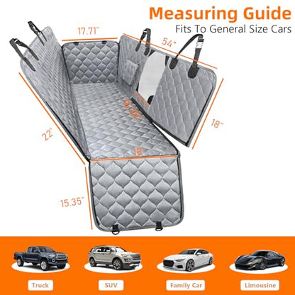 PETICON Dog Car Seat Cover with Mesh Window, 100% Waterproof Pet Seat Cover for Back Seat, Scratchproof Dog Hammock for Cars, Trucks, SUVs, Jeeps (Gray) - color: gray