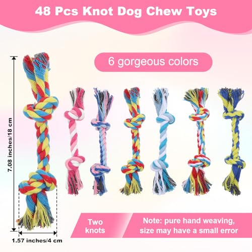 Dimeho 48 PCS Puppy Chew Toy Dog Rope Toys Cotton Knot Teething Toy Tug of War Dog Interactive Toys Multi Color for Small and Medium Dogs Newborn Pet Boredom Teeth Cleaning
