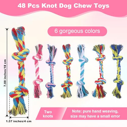 Dimeho 48 PCS Puppy Chew Toy Dog Rope Toys Cotton Knot Teething Toy Tug of War Dog Interactive Toys Multi Color for Small and Medium Dogs Newborn Pet Boredom Teeth Cleaning