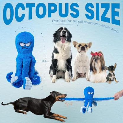 LEGEND SANDY Tough Dog Toys, Stuffed Chew Large Dog Toys to Keep Them Busy, Interactive Squeaky Tug of War Doggie Toy, Crinkle Blue Octopus (Blue Octopus 2p) - color: Blue Octopus 2pack
