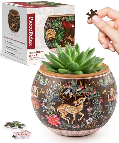 PieceRelax 3D Puzzle Planter 80 Pieces - Deer Carol, for Mom, Home Decor Flower Pots for Indoor Cactus, Succulents Pots [K1130] - color: Deer Carol